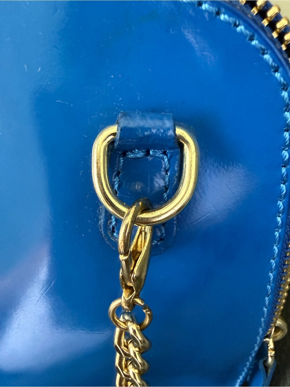 Patent Blue Crossbody with Gold Crest Accent - Picture 3 of 15